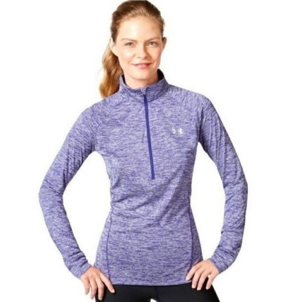 Under Armour Purple Heathered Half Zip Long Sleeve Top Size Small